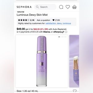 Tatcha luminous Dewy Skin Mist BNIB